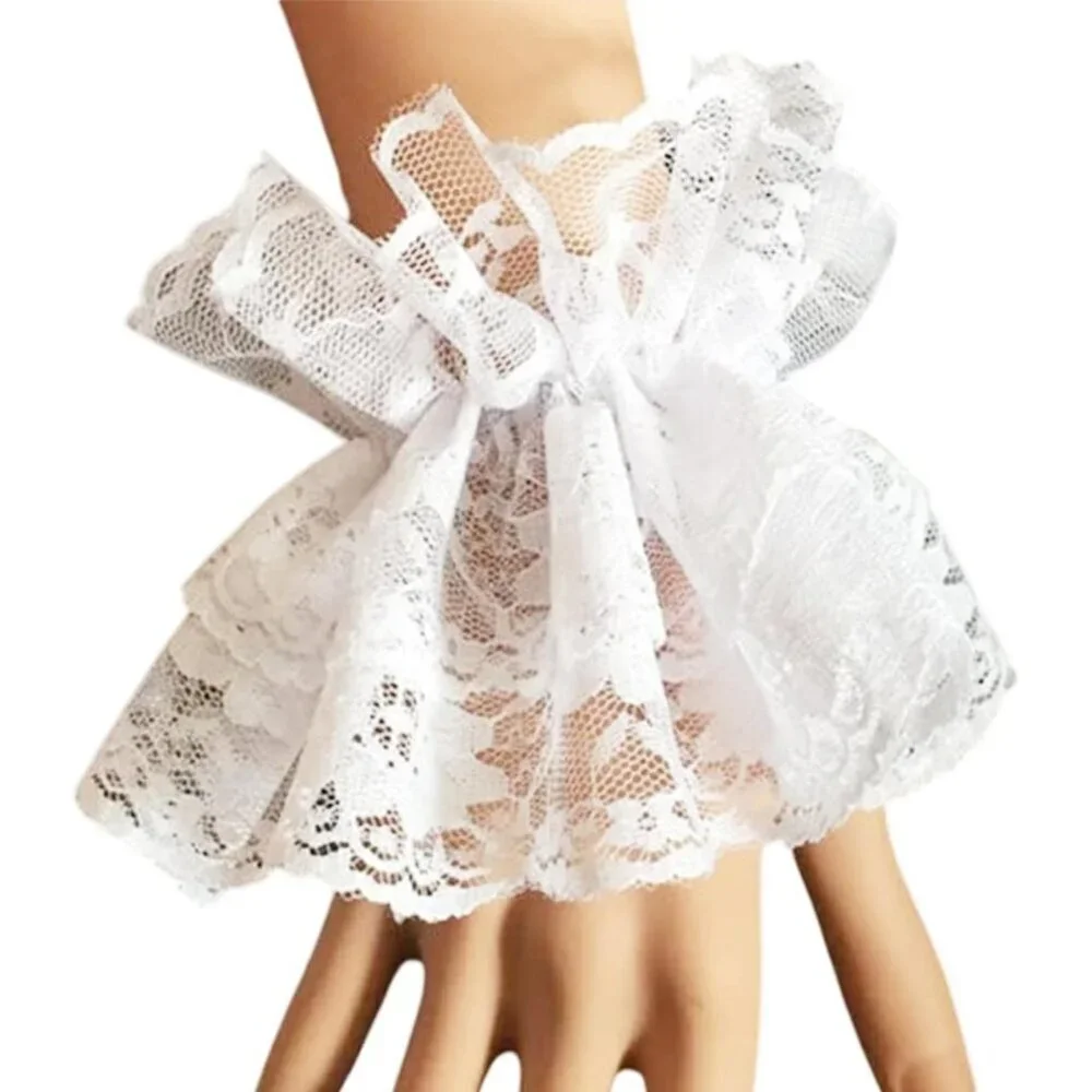 Women's Hand Sleeve Elastic Bracelet White Lace Gloves Halloween Wedding Party